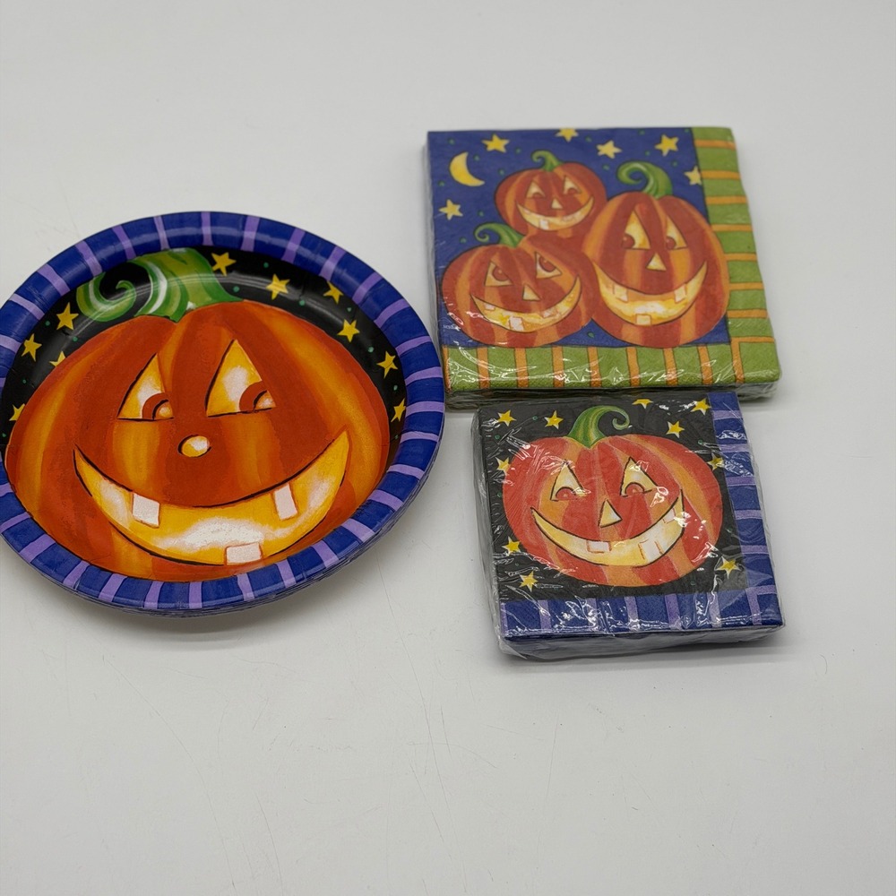 Walmart Halloween Jack-O-Lantern Paper Plates and Napkins Party Set NEW